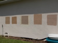 IMG 8598  We decided to have the house painted in early fall of 2008.  We wanted a deeper richer color than the original light pastel peachy cream.  The winning color combo was Sherwin Williams 'Trusty Tan' and 'Casa Blanca' for the trim.  That's trusty tan in the middle.  In retrospect it looks to have more gray in the sample square we painted compared to the actual color when the house was painted.