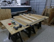 IMG 2691  Here's my open grid benchwork construction/assembly area in the garage.